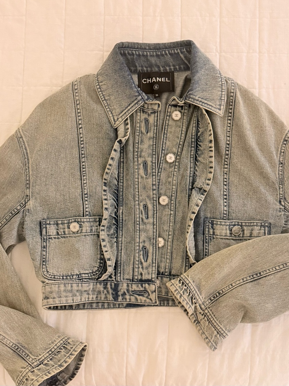 Chanel Jacket Cropped Denim Blue Size 36